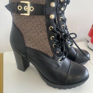 Guess Black and Brown Heeled Boots